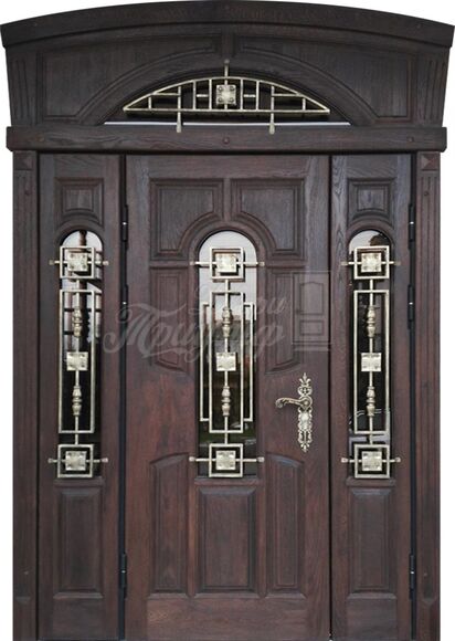 Металлическая дверь Стекло и ковка №47 с арочной конструкцией
